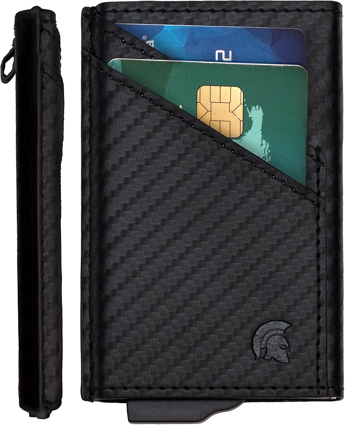 Men's Slim RFID Blocking Leather Wallet With Card Holder - Genuine Black Leather